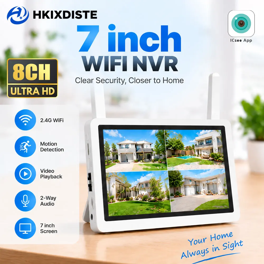 Home Security Systems With Cameras - 7 Inch 8CH 5MP WiFi NVR